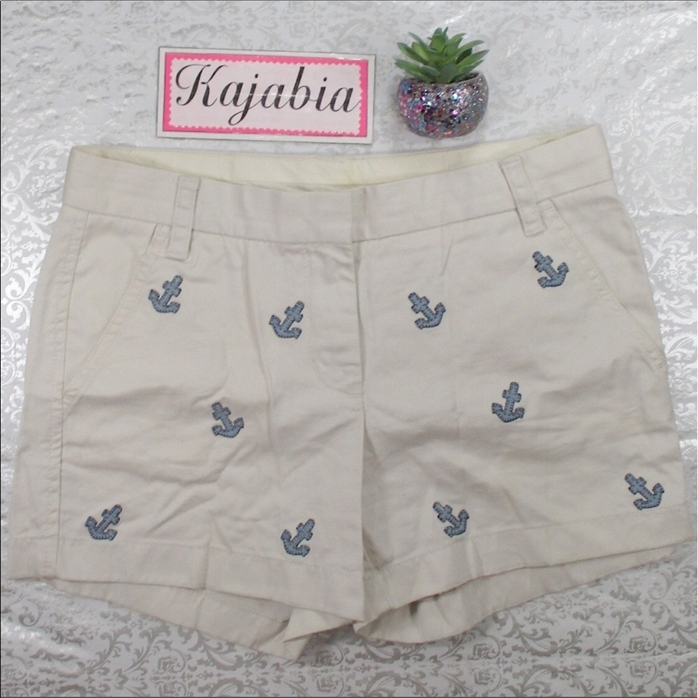 J. CREW Anchor Embroidered Chino Shorts Size 2